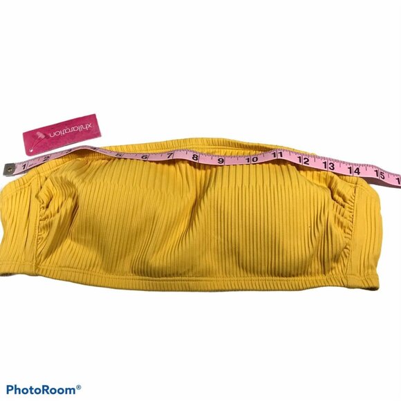 Xhilaration Womens Size D/DD Swim Bandeau Bikini Top Ribbed Yellow Missing Strap - Picture 7 of 11